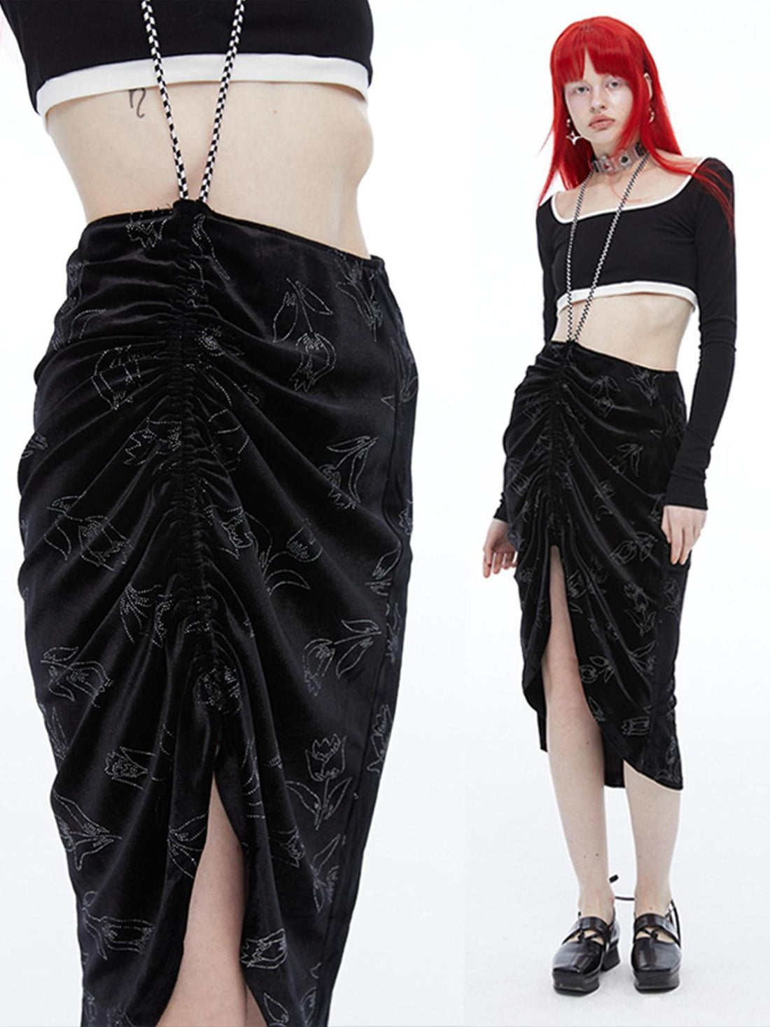 QUORRA S CHORD Silver Foil Pleated Tulip Adjustable Drawstring Women&