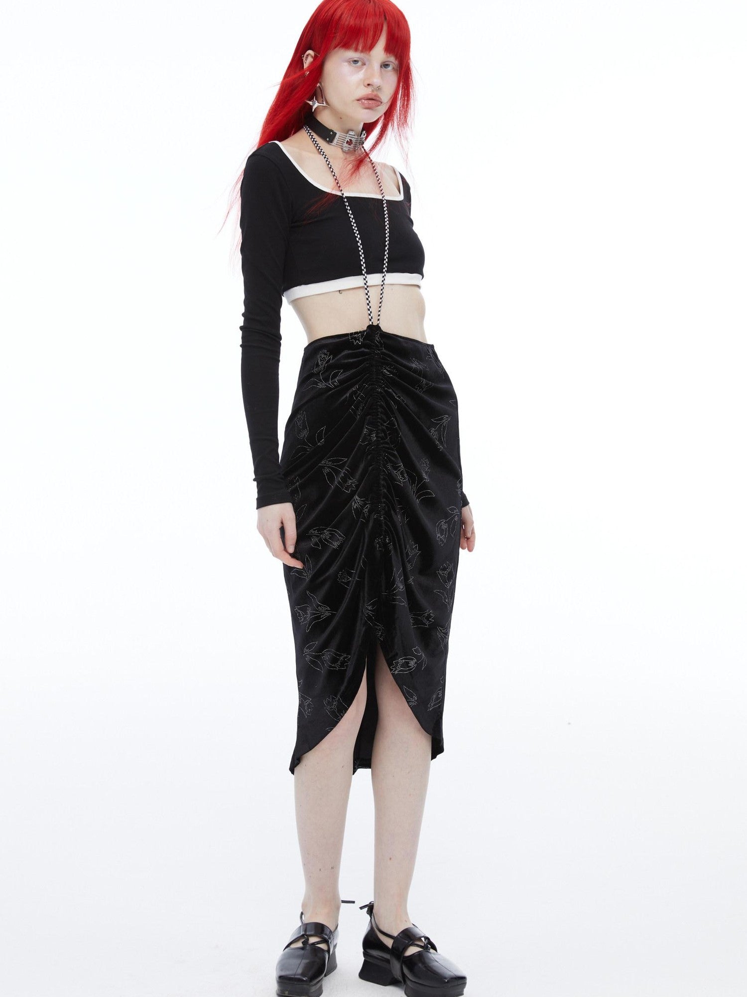 QUORRA S CHORD Silver Foil Pleated Tulip Adjustable Drawstring Women&