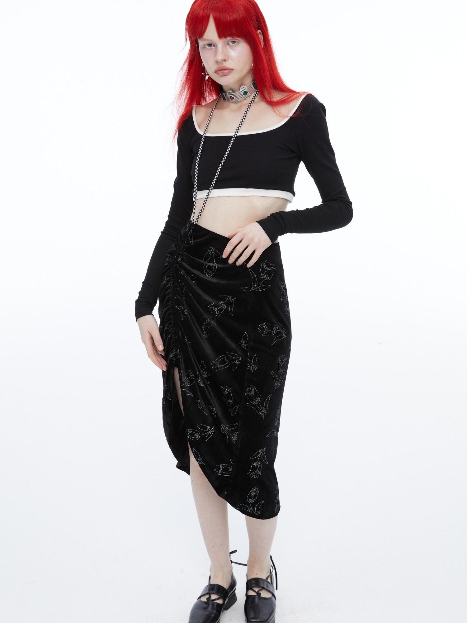 QUORRA S CHORD Silver Foil Pleated Tulip Adjustable Drawstring Women&