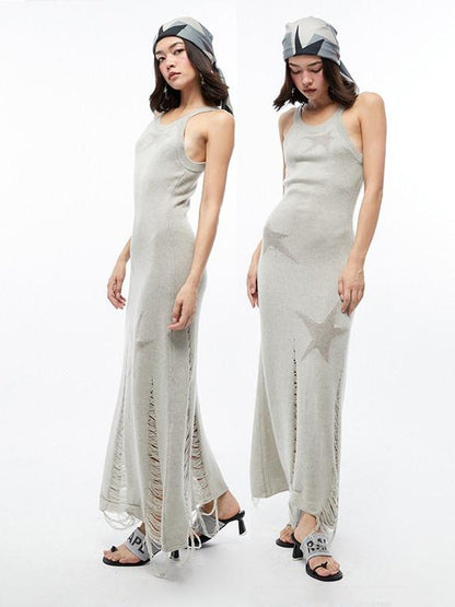 QUORRA S CHORD Star Jacquard Sleeveless Distressed Women&