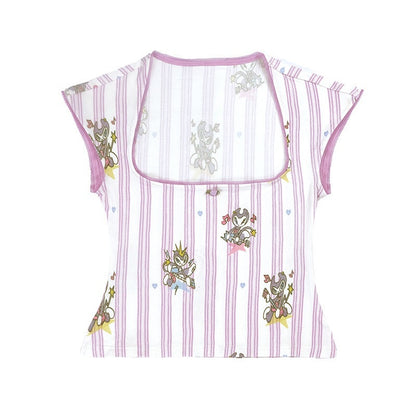 QUORRA_S_CHORD_Striped_Square_Neck_Lace_Trim_Kitten_Print_Women&