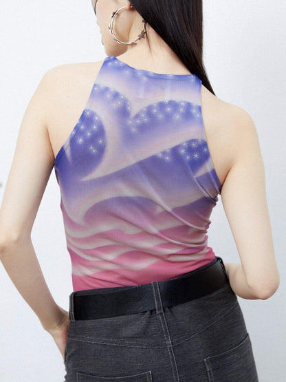QUORRA S CHORD Sunset Pink Dreamy Floral Bird Print Chinese Street Style Women&