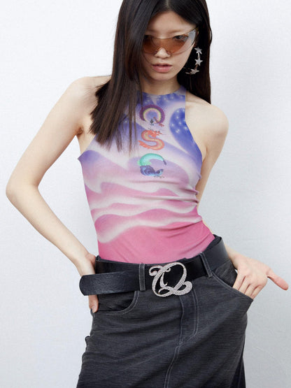 QUORRA S CHORD Sunset Pink Dreamy Floral Bird Print Chinese Street Style Women&
