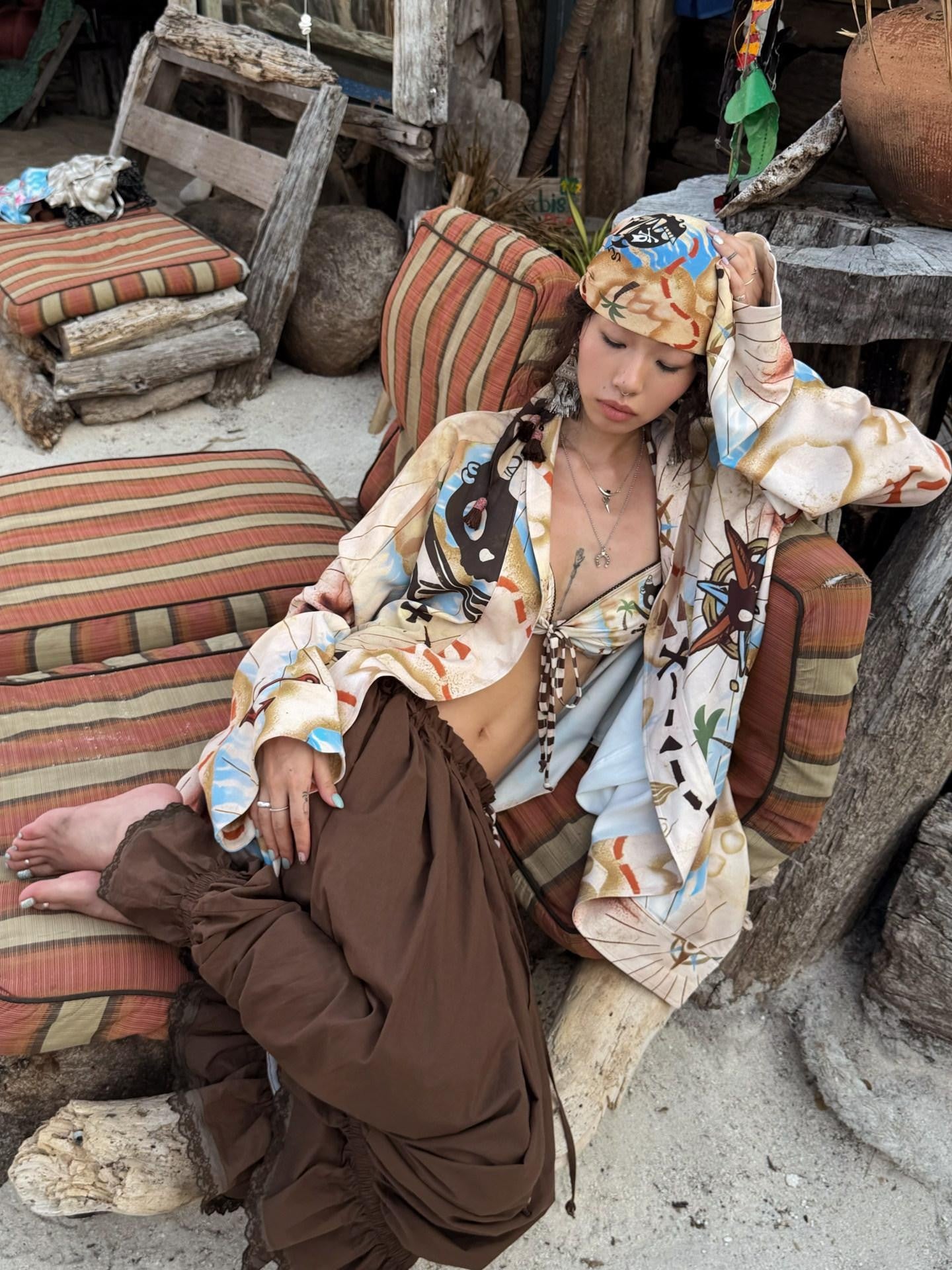 QUORRA S CHORD Treasure Map Print Pirate Cape Women&