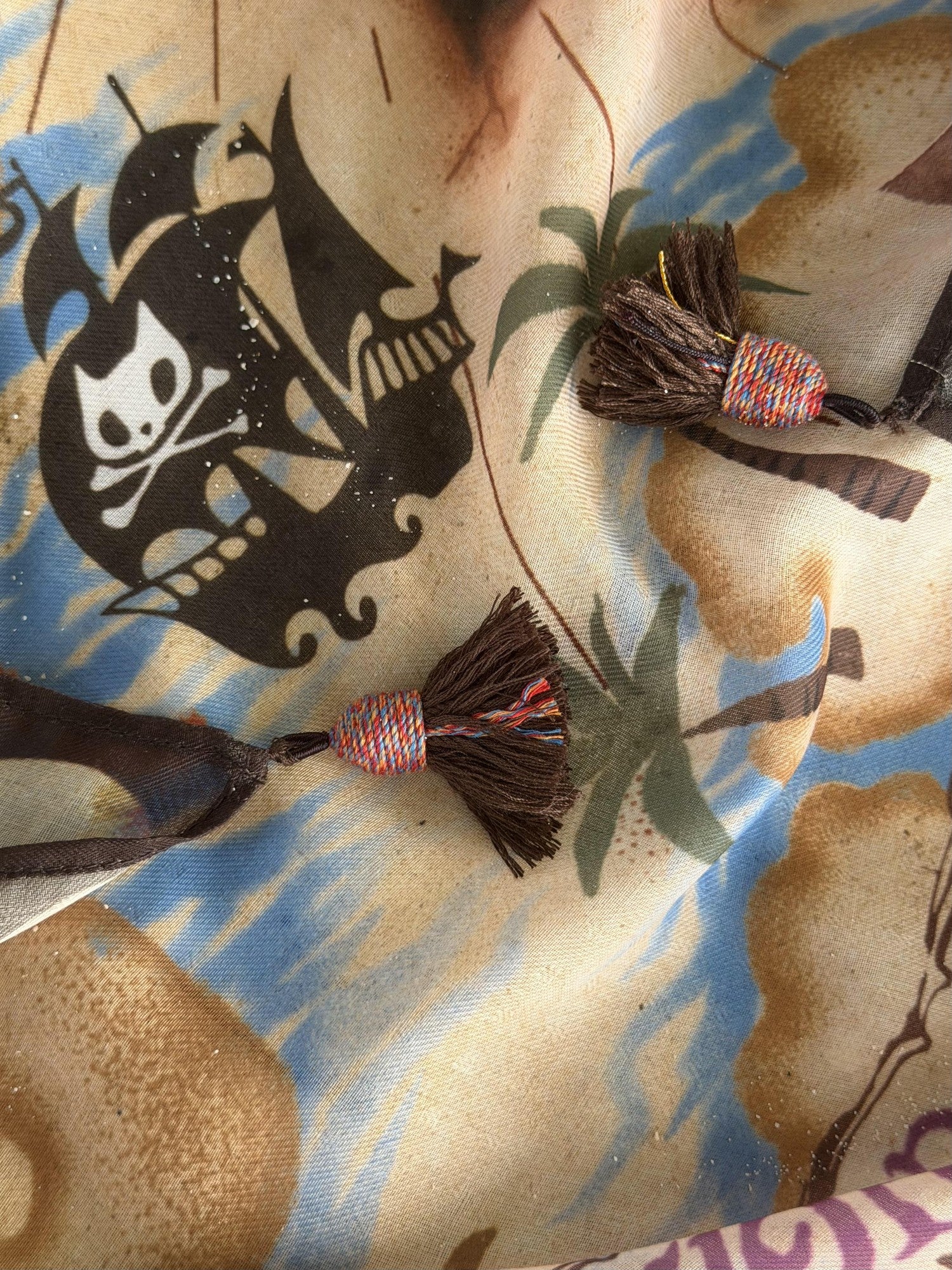 QUORRA S CHORD Treasure Map Print Pirate Skull Handmade Tassel Women&