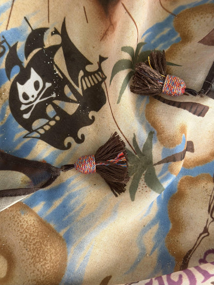 QUORRA S CHORD Treasure Map Print Pirate Skull Handmade Tassel Women&