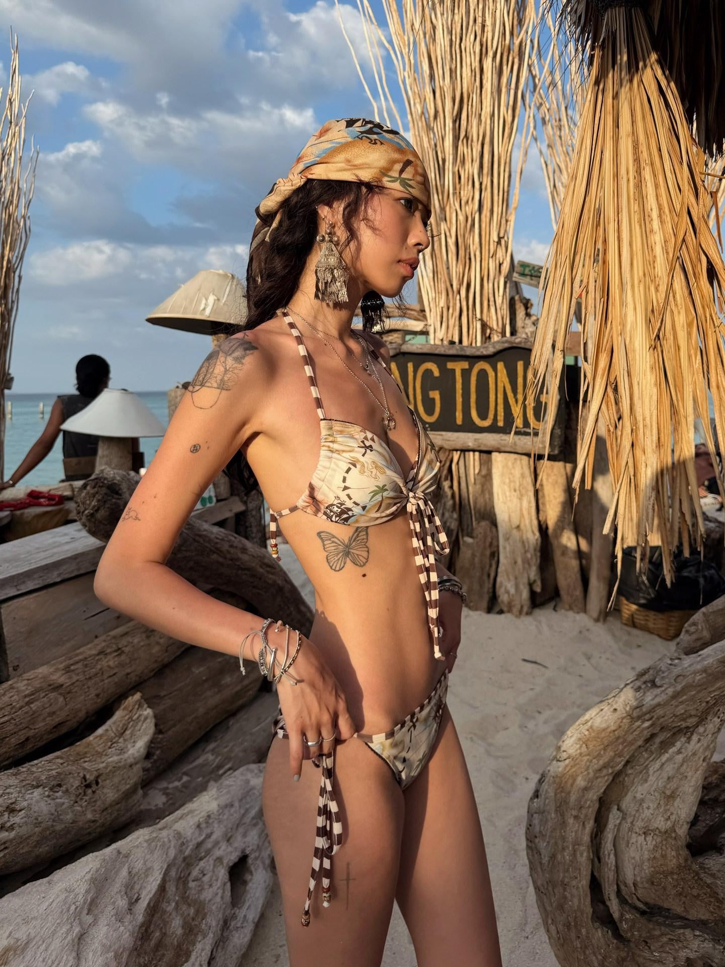 QUORRA S CHORD Treasure Map Print Pirate Skull Handmade Tassel Women&