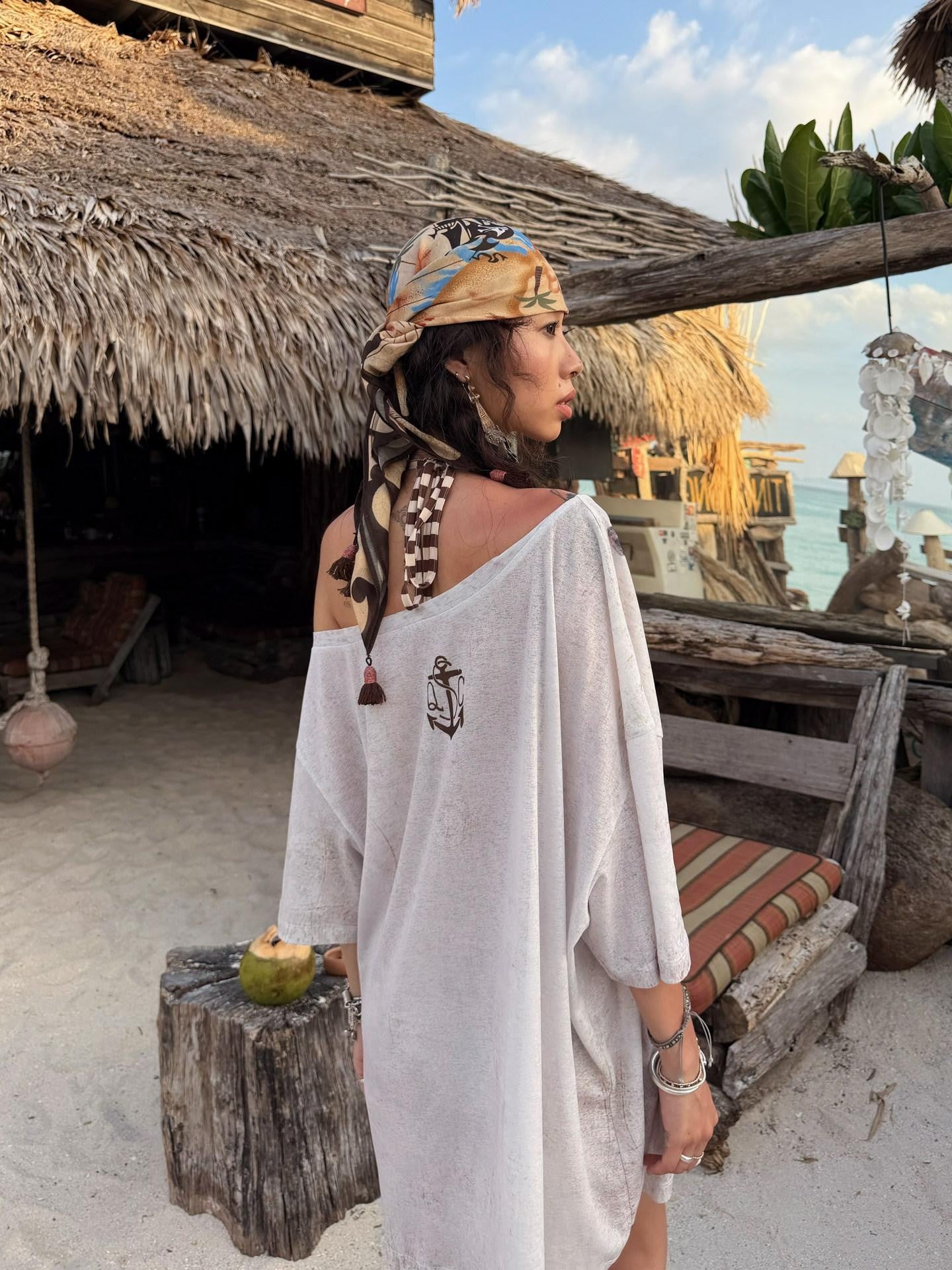 QUORRA S CHORD Treasure Map Print Pirate Skull Handmade Tassel Women&