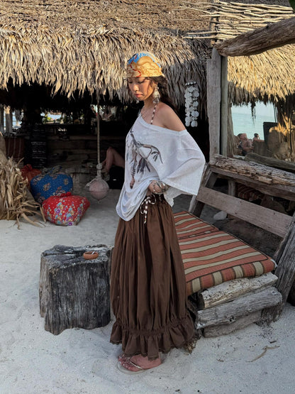 QUORRA S CHORD Treasure Map Print Pirate Skull Handmade Tassel Women&