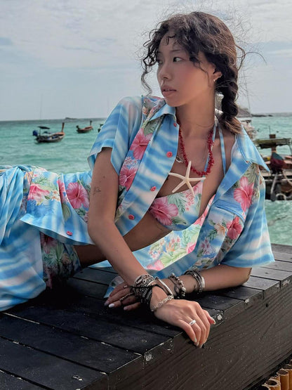 QUORRA S CHORD Tropical Hibiscus Garland Ocean Print Women&
