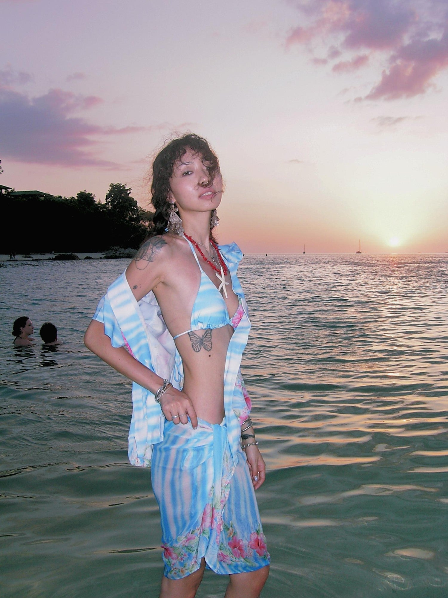 QUORRA S CHORD Tropical Hibiscus Garland Ocean Print Women&