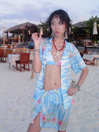 QUORRA S CHORD Tropical Hibiscus Garland Ocean Print Women&