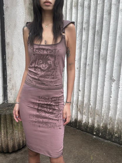 QUORRA S CHORD Washed Dusty Pink Punk Distressed Cat Print Hooded Slim Women&
