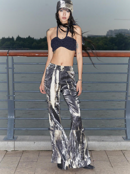 QUORRA S CHORD Water Ripple Tie Dye Sporty Cargo Elastic Waist Women&