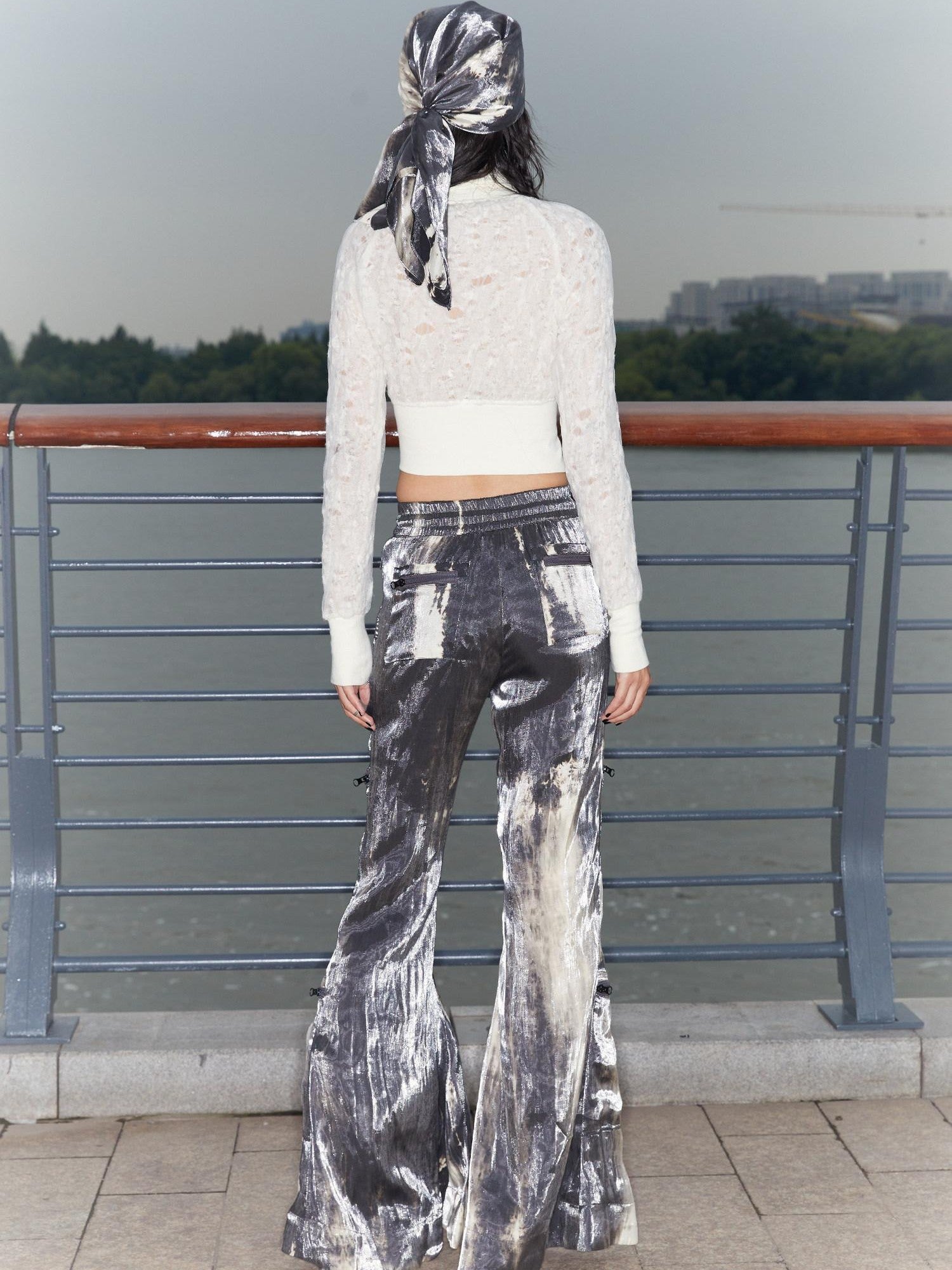 QUORRA S CHORD Water Ripple Tie Dye Sporty Cargo Elastic Waist Women&
