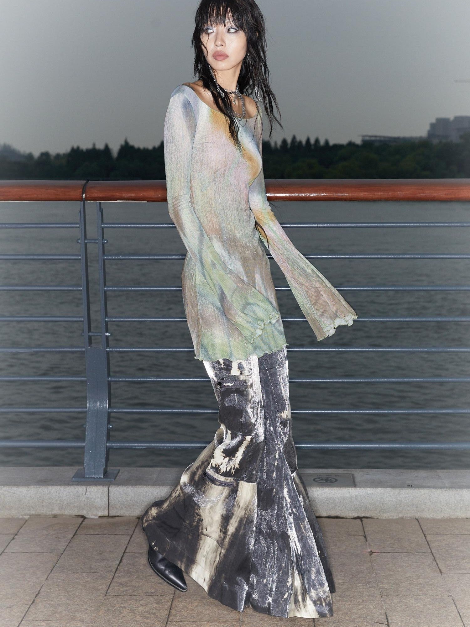 QUORRA S CHORD Water Ripple Tie Dye Sporty Cargo Elastic Waist Women&