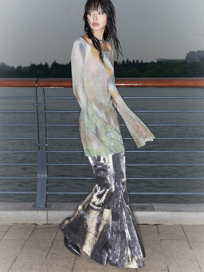 QUORRA S CHORD Water Ripple Tie Dye Sporty Cargo Elastic Waist Women&