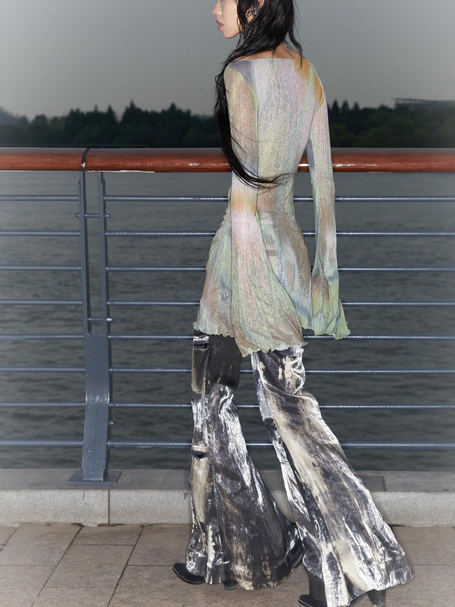 QUORRA S CHORD Water Ripple Tie Dye Sporty Cargo Elastic Waist Women&