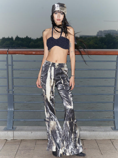 QUORRA S CHORD Water Ripple Tie Dye Sporty Cargo Elastic Waist Women&