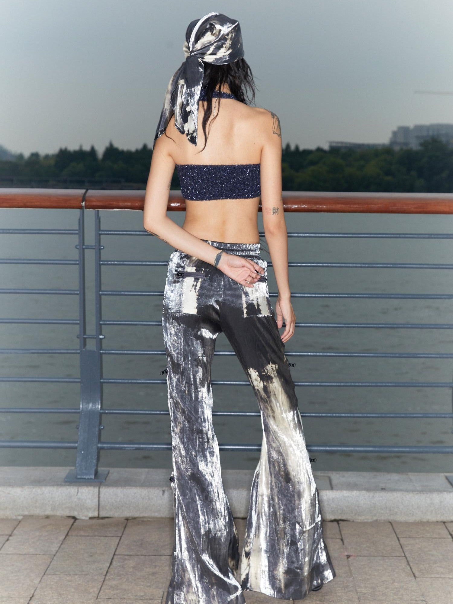 QUORRA S CHORD Water Ripple Tie Dye Sporty Cargo Elastic Waist Women&