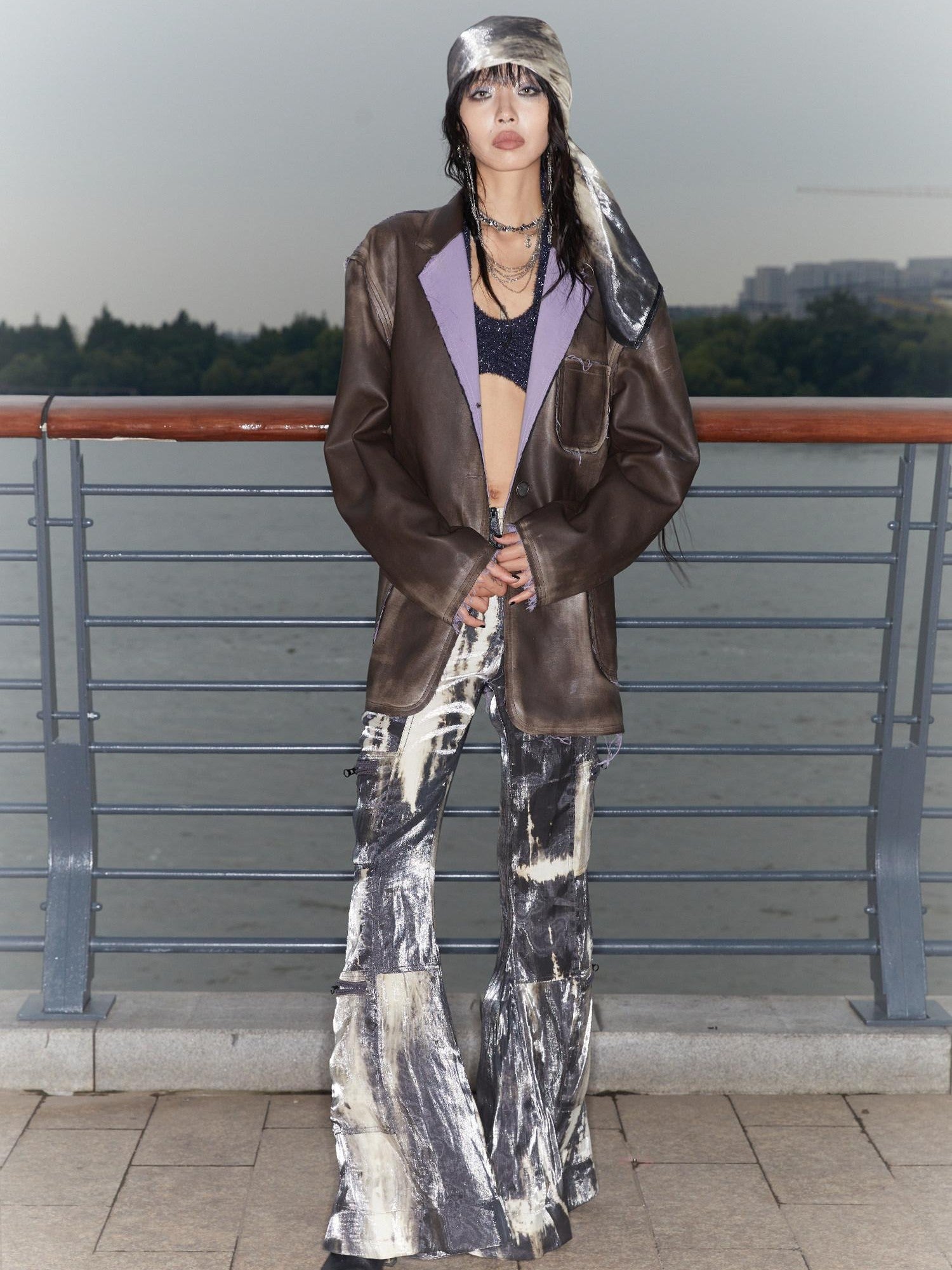 QUORRA S CHORD Water Ripple Tie Dye Sporty Cargo Elastic Waist Women&