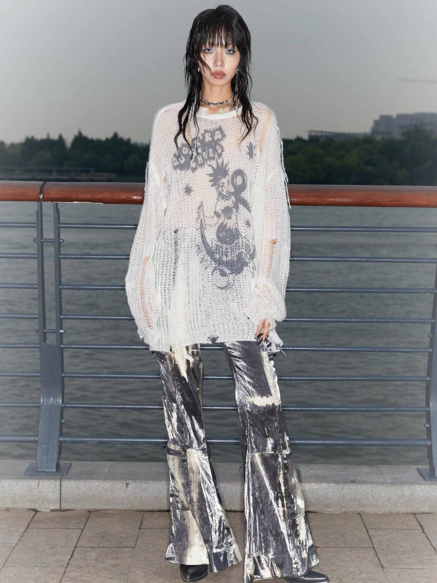 QUORRA S CHORD Water Ripple Tie Dye Sporty Cargo Elastic Waist Women&