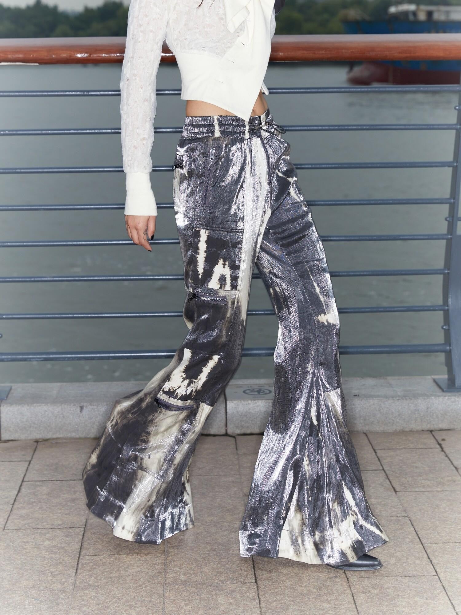 QUORRA S CHORD Water Ripple Tie Dye Sporty Cargo Elastic Waist Women&