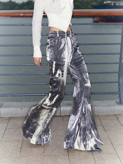 QUORRA S CHORD Water Ripple Tie Dye Sporty Cargo Elastic Waist Women&