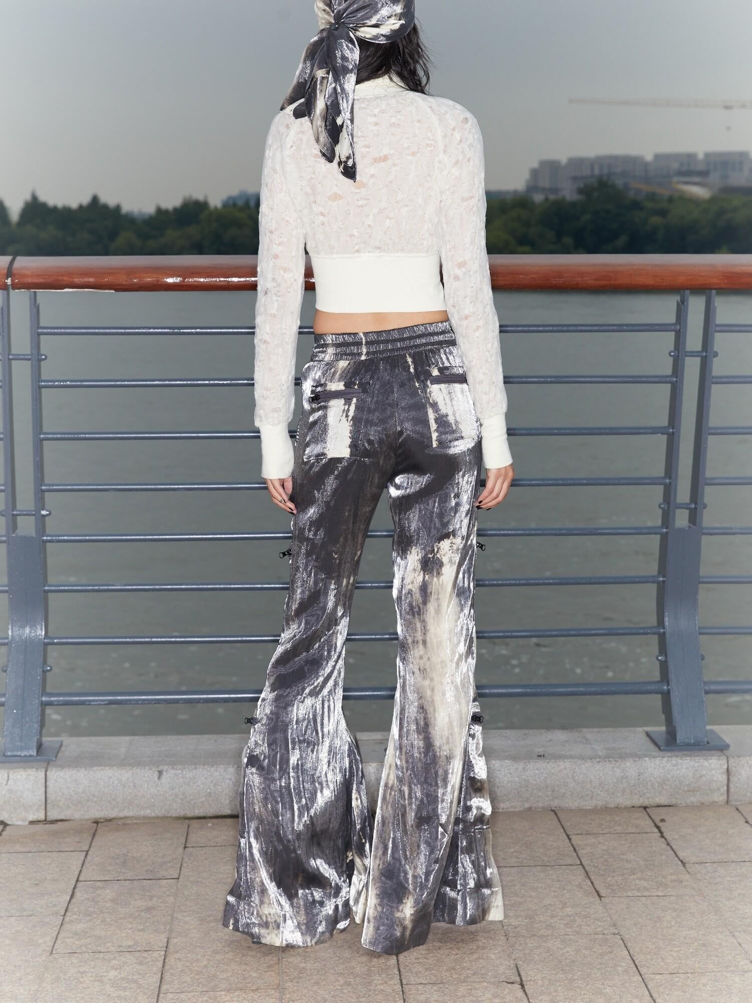 QUORRA S CHORD Water Ripple Tie Dye Sporty Cargo Elastic Waist Women&