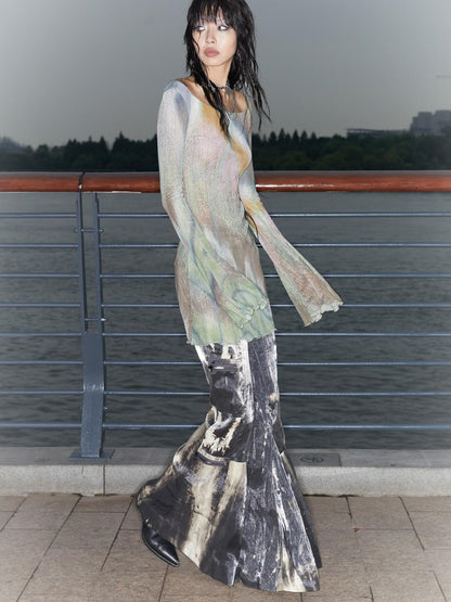 QUORRA S CHORD Water Ripple Tie Dye Sporty Cargo Elastic Waist Women&