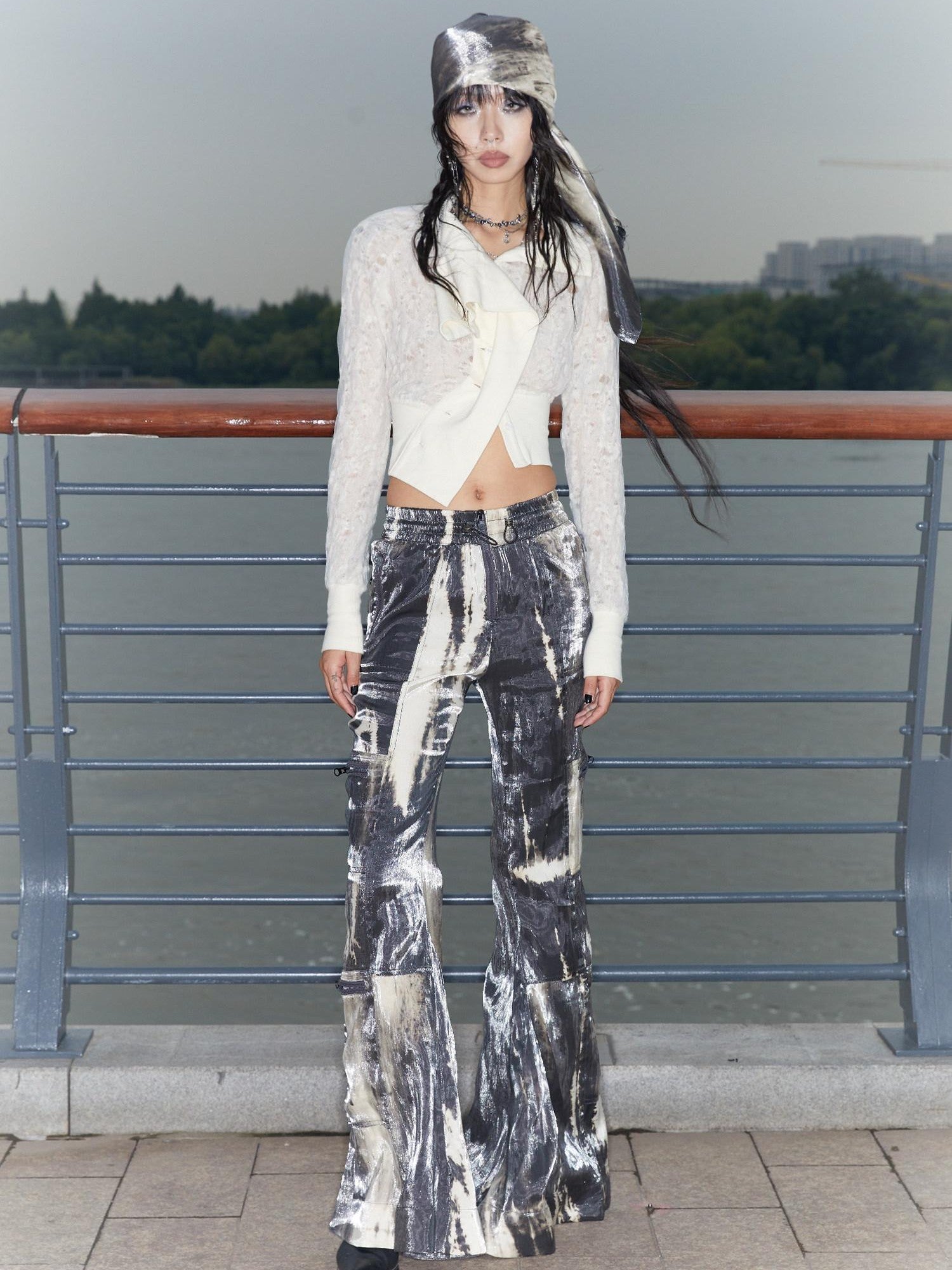QUORRA S CHORD Water Ripple Tie Dye Sporty Cargo Elastic Waist Women&