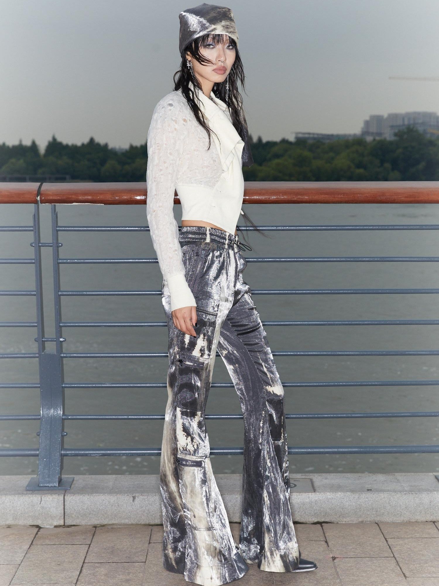 QUORRA S CHORD Water Ripple Tie Dye Sporty Cargo Elastic Waist Women&