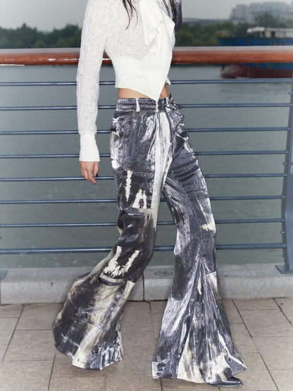 QUORRA S CHORD Water Ripple Tie Dye Sporty Cargo Elastic Waist Women&