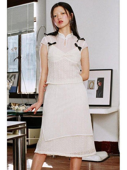 QUORRA S CHORD White Cheongsam Side Slit Women&