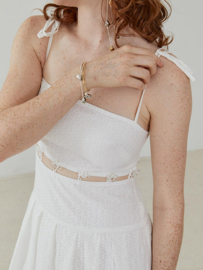 QUORRA S CHORD White Jacquard Hollowout Bow Pleated Bustier Women&