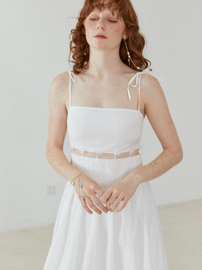 QUORRA S CHORD White Jacquard Hollowout Bow Pleated Bustier Women&
