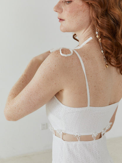 QUORRA S CHORD White Jacquard Hollowout Bow Pleated Bustier Women&
