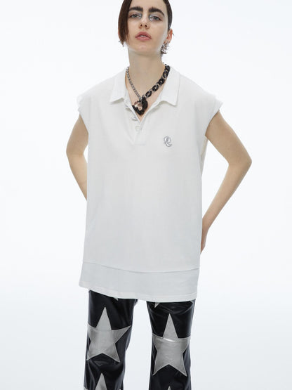 QUORRA S CHORD White Mesh Polo Frayed Hem Women&