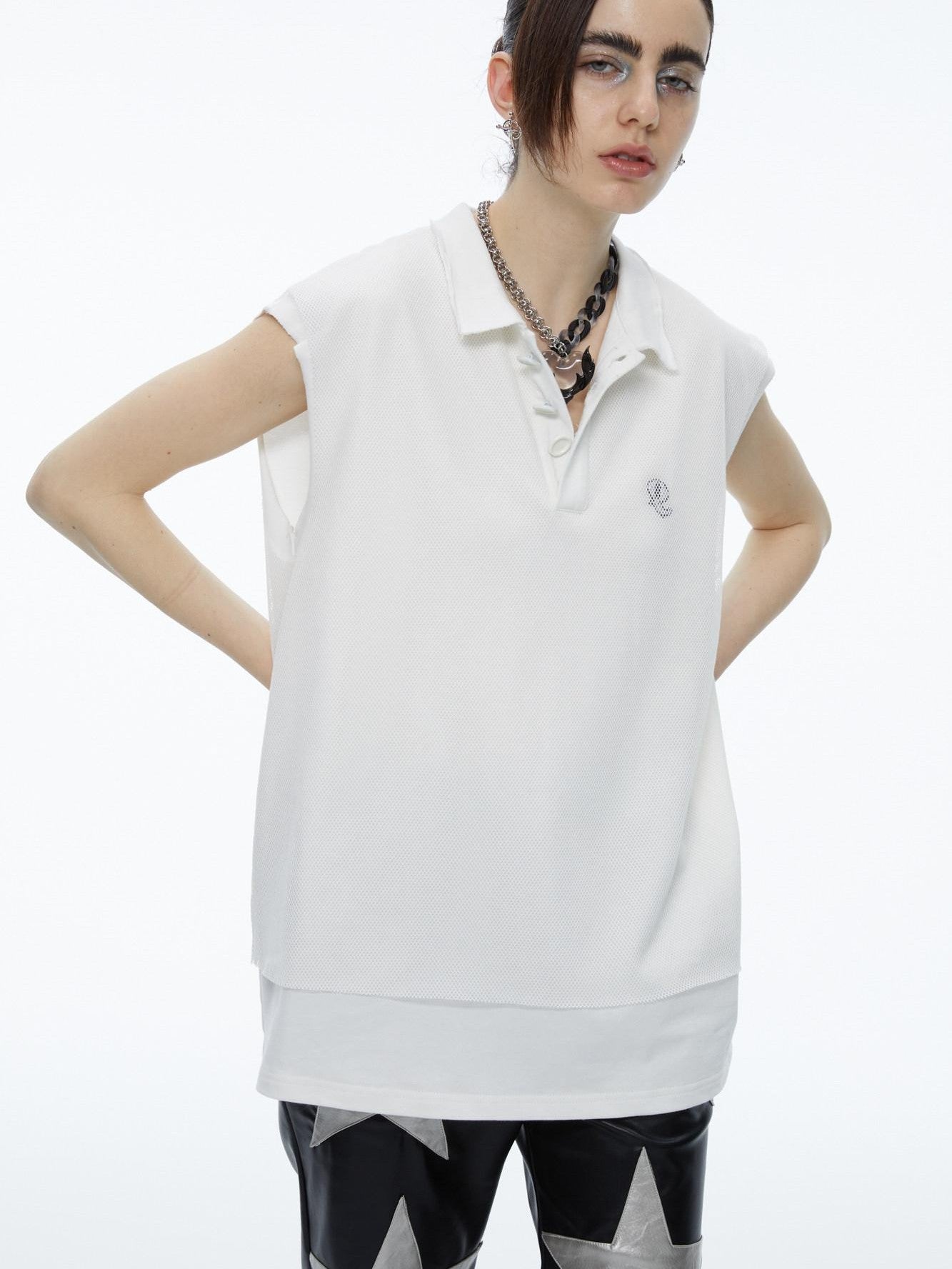 QUORRA S CHORD White Mesh Polo Frayed Hem Women&