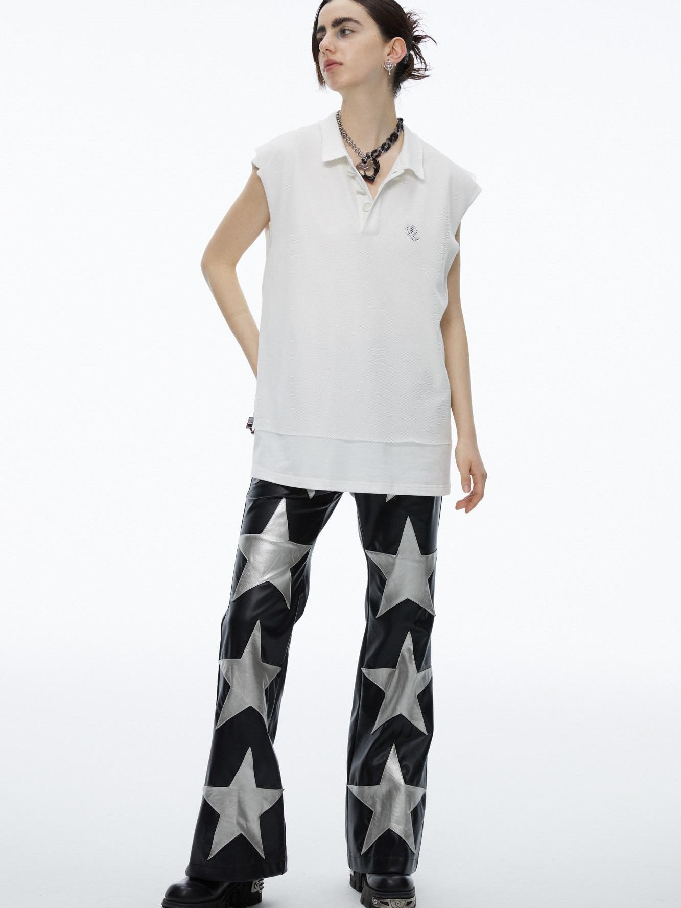 QUORRA S CHORD White Mesh Polo Frayed Hem Women&