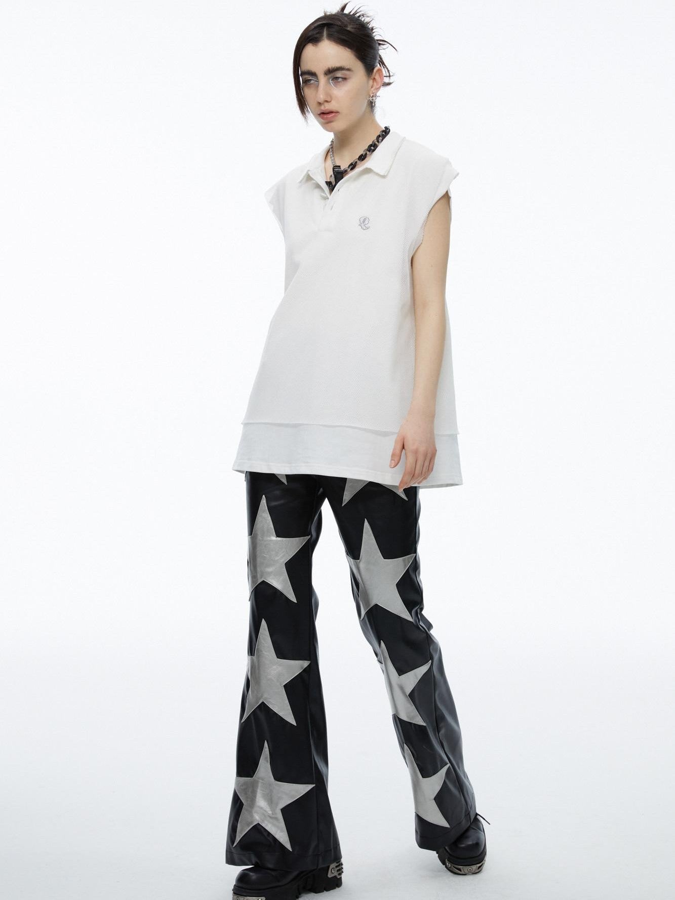 QUORRA S CHORD White Mesh Polo Frayed Hem Women&