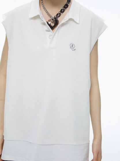 QUORRA S CHORD White Mesh Polo Frayed Hem Women&