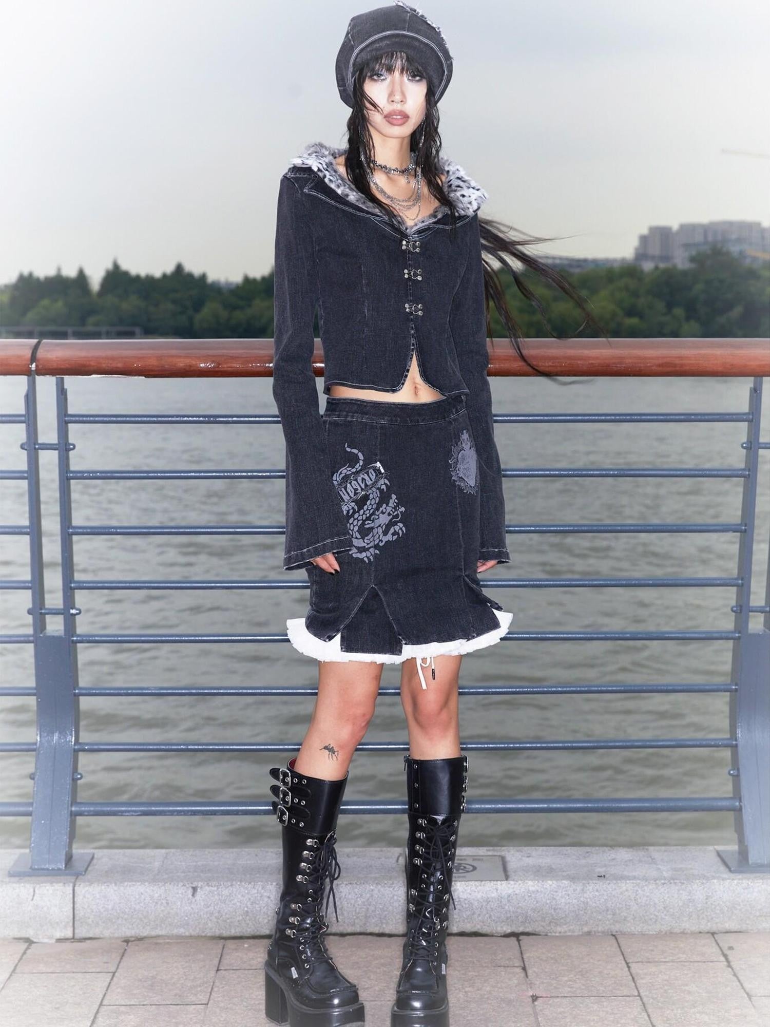 QUORRA S CHORD Wide Round Neck Detachable Fur Collar Women&