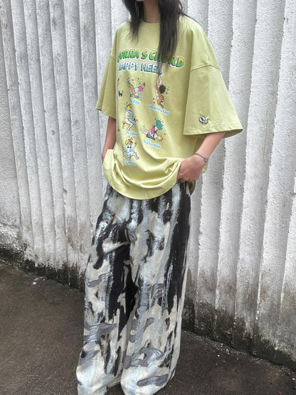 QUORRA S CHORD Yellow Green Cute Cartoon Vintage Washed Women&