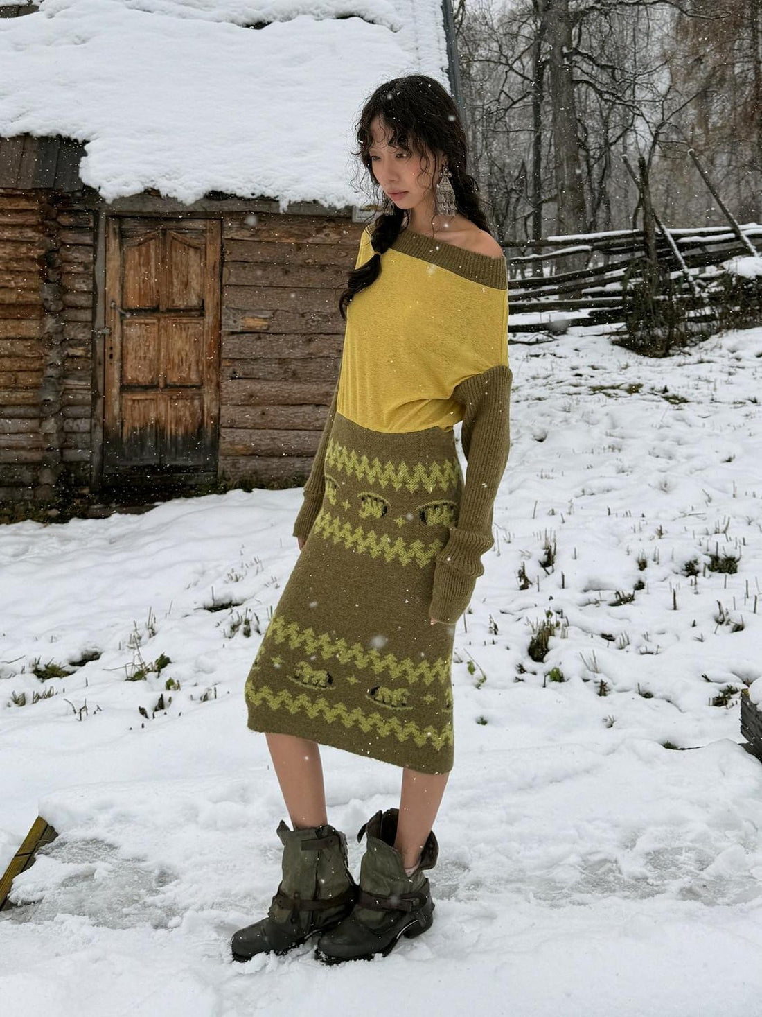 QUORRA S CHORD Yellow Green Patchwork Jacquard Horse Women&