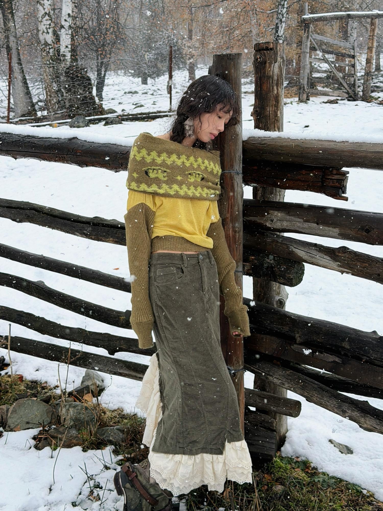 QUORRA S CHORD Yellow Green Patchwork Jacquard Horse Women&