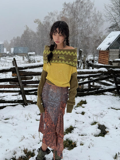 QUORRA S CHORD Yellow Green Patchwork Jacquard Horse Women&