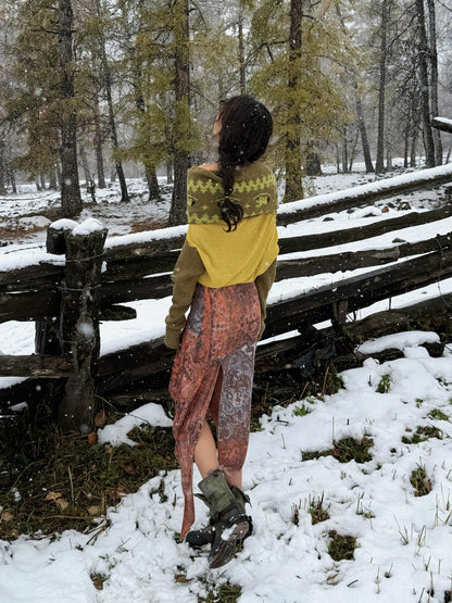 QUORRA S CHORD Yellow Green Patchwork Jacquard Horse Women&