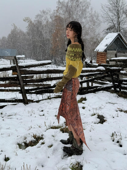 QUORRA S CHORD Yellow Green Patchwork Jacquard Horse Women&