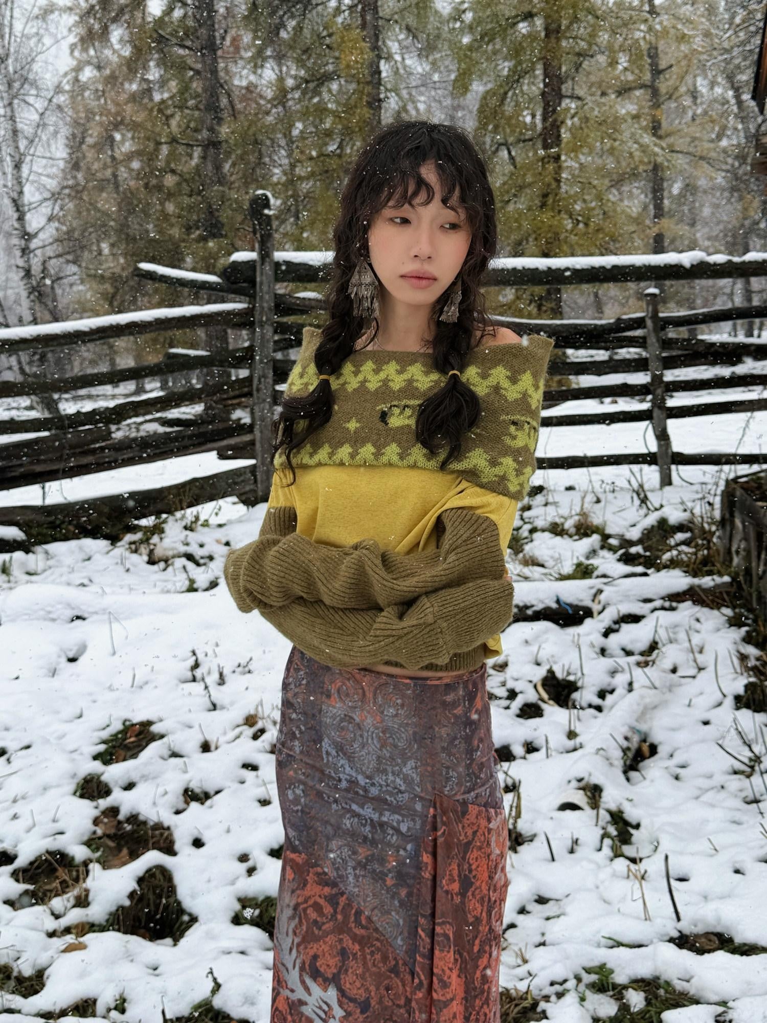 QUORRA S CHORD Yellow Green Patchwork Jacquard Horse Women&